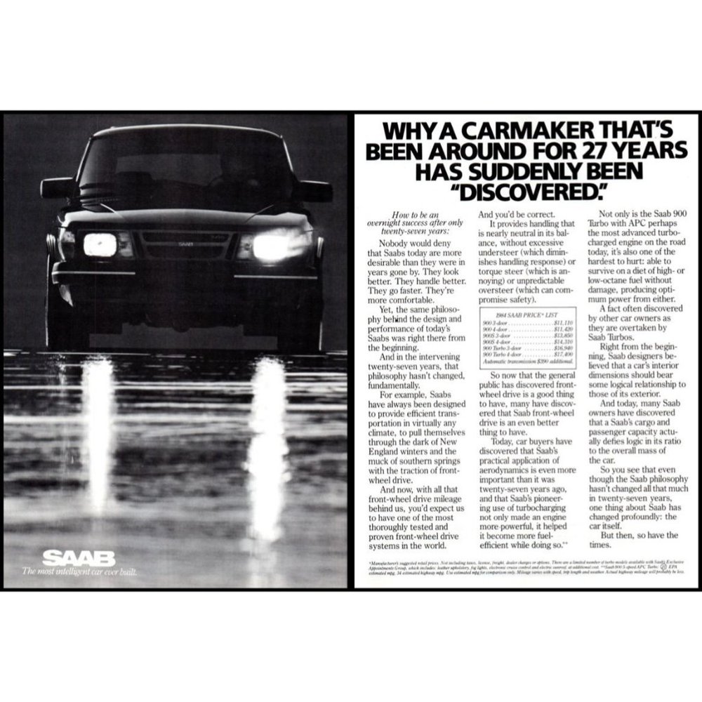 1984 Saab 900 Turbo Sports Sedan Vintage Print Ad Headlights Wet Pavement Photo